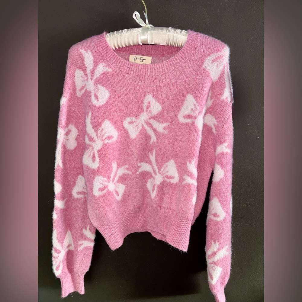 Jessica Simpson Pink and White Bow Sweater